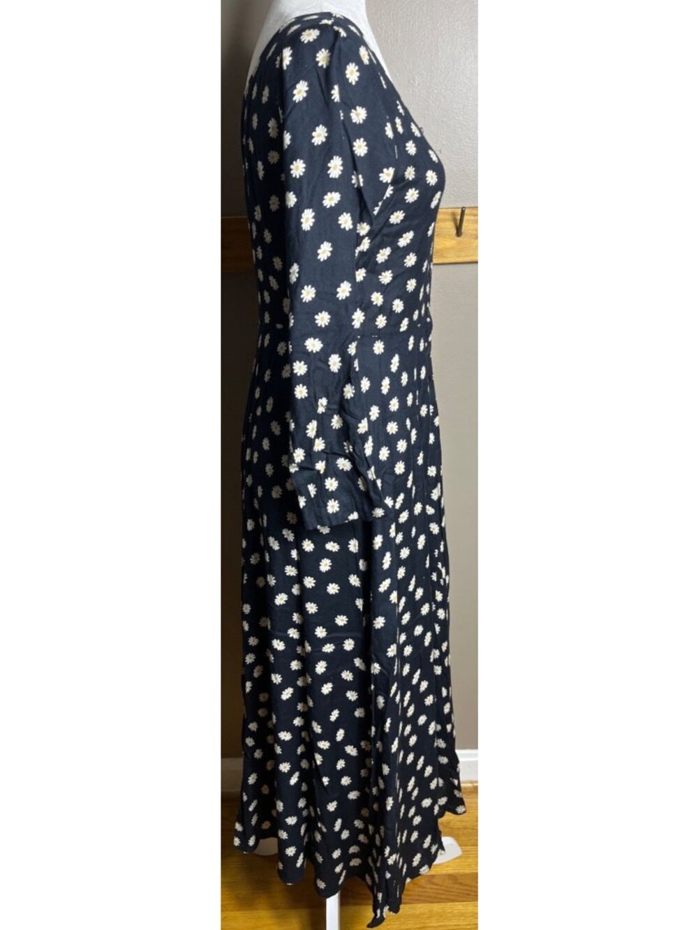 90s Style Grunge Midi Dress Black Daisy Print A-line Pockets Whimsigoth Wom 6 - Picture 10 of 10